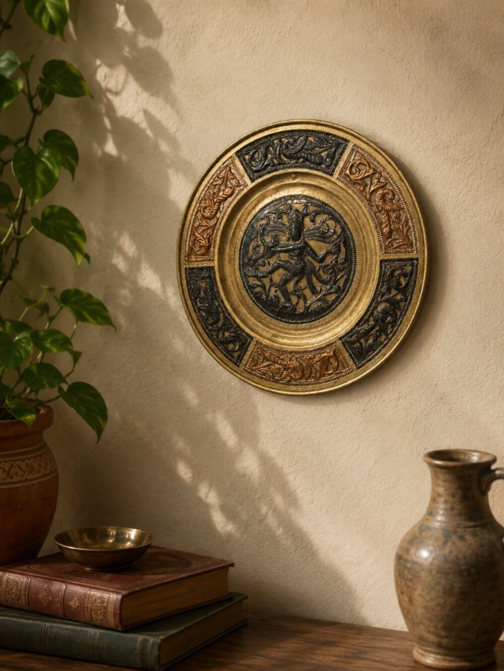 Vintage Brass Plate Hindu from India with Copper